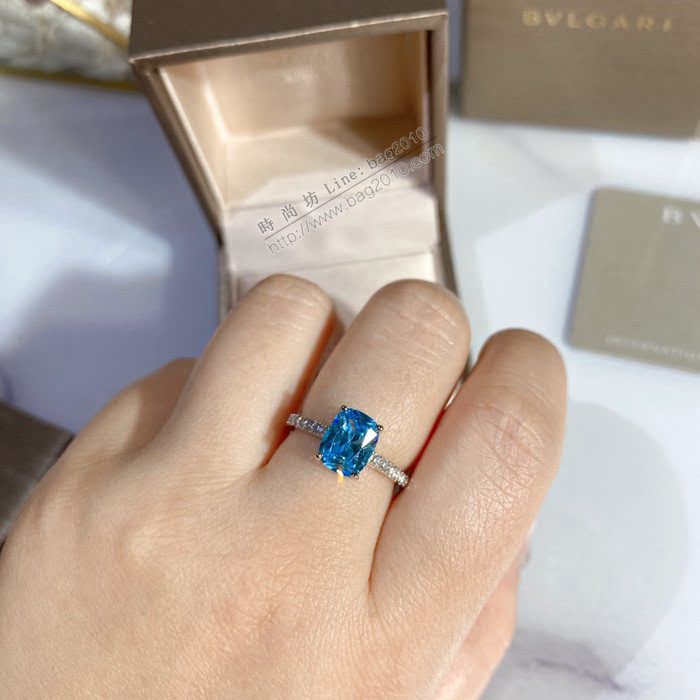 Bvlgari飾品 寶格麗新款海藍寶鑽戒 925純銀電鍍18k高碳鑽  zgbq3313